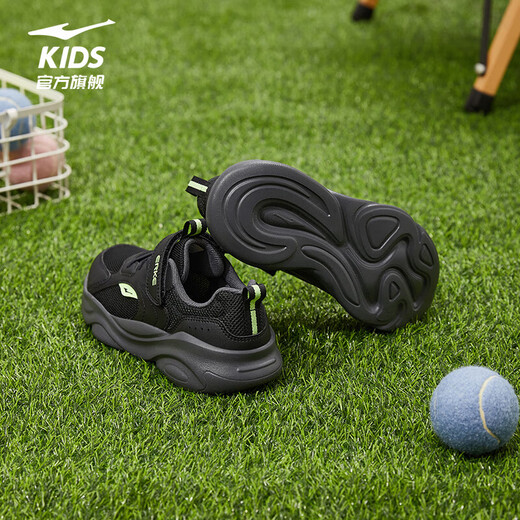 Hongxing Erke Children's Sports Shoes for Boys and Girls 2026 Spring and Summer New Mesh Velcro Lightweight Casual Running Shoes | Sichuan Line 4 Men's Secret Mesh Black/Fluorescent Energy Green 31