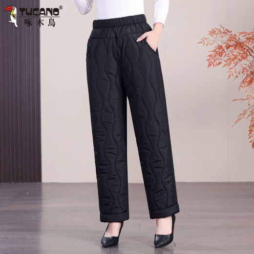 Woodpecker's new winter velvet thickened cotton pants for women, grandma's pants, elastic waist to keep warm, elderly mothers' outer wear, solid color, black, XL, recommended 85-100Jin, Jin equals 0.5kg