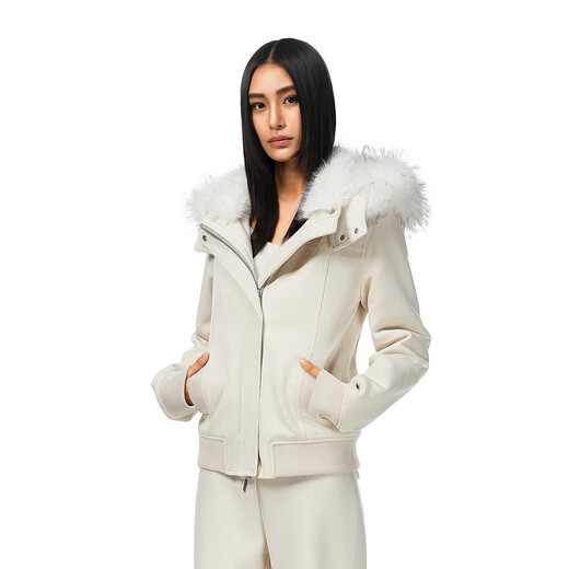 FDR flagship store Fiona Slim Short Fur Collar Jacket 2025 New High-end Jacket Women's Autumn and Winter Beige S