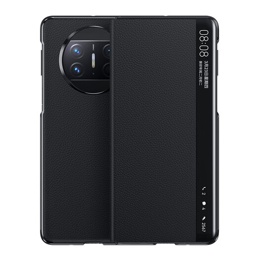 ESCASE Huawei mateX3 mobile phone case leather flip cover protective case huawei bracket smart window full cover high-end business men and women ultra-thin black
