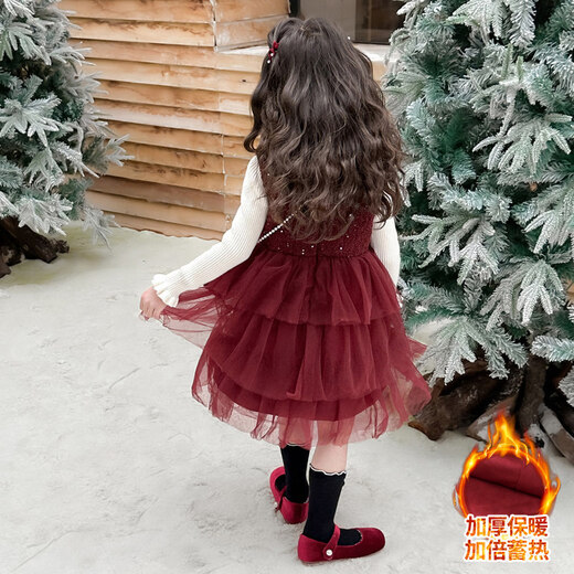 Disney children's New Year's clothing set girls' small fragrant style dress plus velvet winter style 2026 new style little girl fashionable princess skirt + sweater + bag skirt plus velvet 100 cm