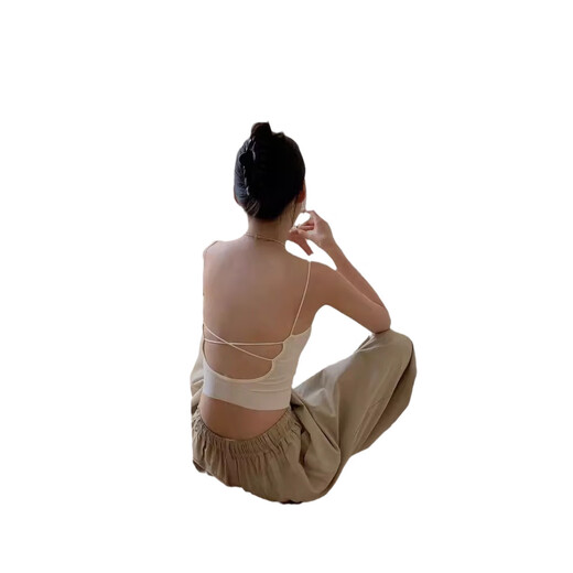 Ice Silk Seamless Camisole with Breast Pads, Slimming, Inside and Outerwear Top, Crossing the Back, White (Slightly Translucent, Mind Photo with Care, One Size Fits All)