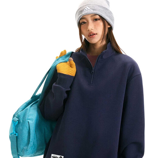 Fingercroxx it men's sweatshirt trendy velvet loose top autumn and winter new half-zip casual jacket hemp gray XL