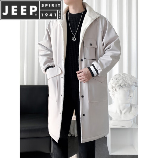 JEEP SPIRIT加绒加厚风衣男长款拼接大衣帅气男装单排扣翻领披肩冬季上衣外套 黑色 M