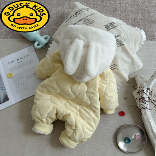 G.duck infant winter jumpsuit for girls, cute bunny hooded outdoor clothing, winter thickened quilted romper, yellow, fleece quilted 2459063 90cm 90