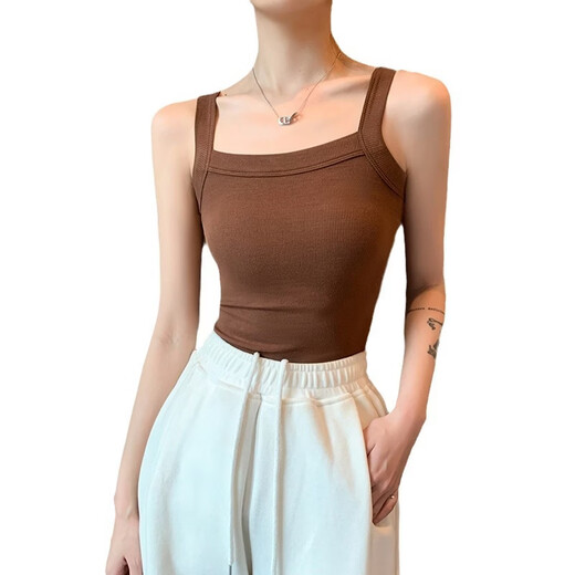 Selected high-quality cotton high-elastic threaded camisole women's summer 2025 new anti-covering breast inner bottoming top white S