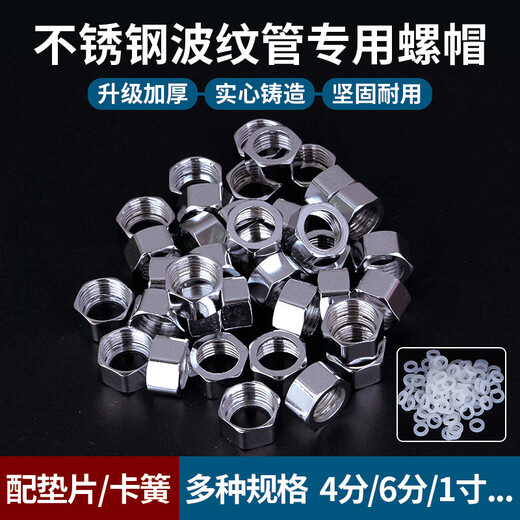 Pupan 304 stainless steel bellows nut 4 points 6 minutes 1 inch special nut gas water heater water inlet pipe threaded joint 4 points 304 steel cap (with 16 tubes) 10 pieces (10 gaskets included) None