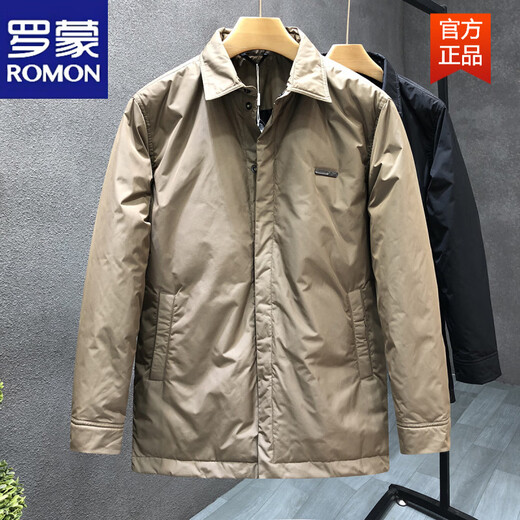 罗蒙（ROMON）轻商务中长版羽绒服男冬天简约行政款保暖外套2026冬季男士厚上衣 咖啡色 M