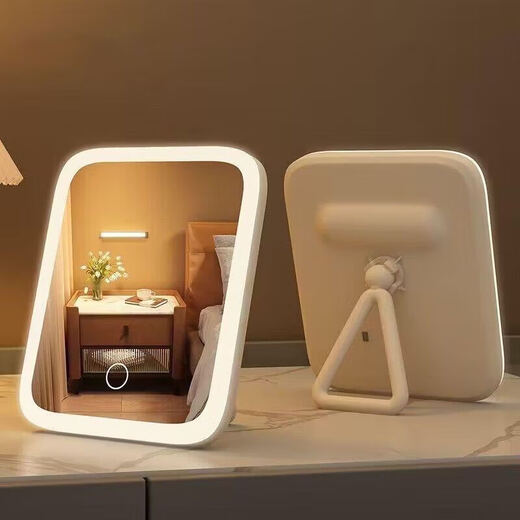 Smart portable flat vanity mirror desktop 360-degree supplementary light flat mirror desktop led vanity mirror with light mirror beauty device random color three-level color change + long press to adjust brightness