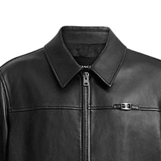 蔻驰（COACH）FW24 纯色拉链翻领长袖皮衣 男款 黑色 黑色 M