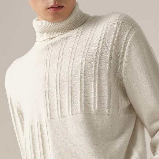 Ordos 1980 new pure cashmere bottle collar embroidered white knitted men's casual cashmere sweater 26 early spring white 2XL 185/104A