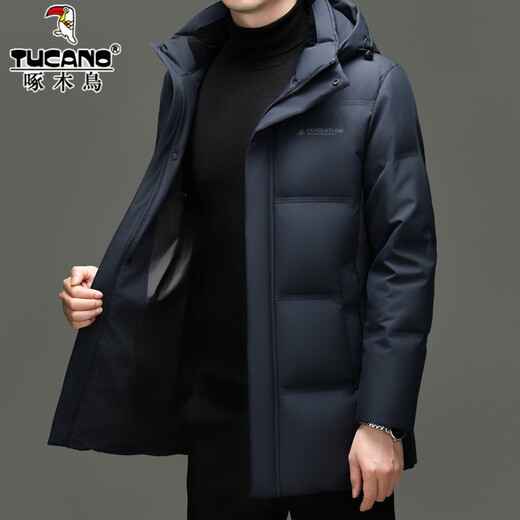 Woodpecker High-End White Duck Down Jacket Men's Jacket Winter Mid-Length Fashion Casual Thickened Windproof Warm and Coldproof Jacket RR-YR8066 Blue L 175/96A