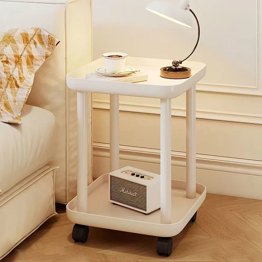 Jingcai coffee table side table bedside table tea table movable trolley storage rack bedside table JCJ28 white