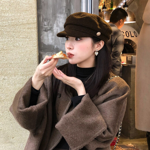 MITHAOL KUSC Autumn and Winter Painter Hat Korean Style Trendy Small Fragrant Style Beret Versatile Fashion Simple Temperament Top Hat Women Brown Brown One Size