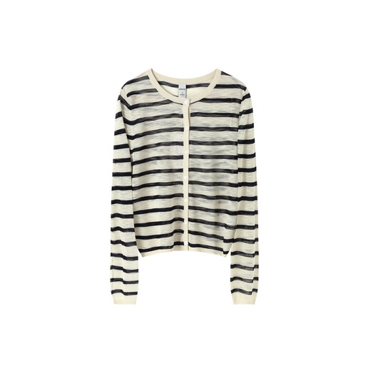 Jessy line Jessy Lai versatile striped slim knitted cardigan for women 2025 autumn new short little sweater light apricot XS