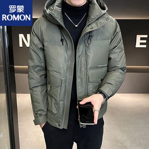 Мужской пуховик ROMON зима 2025, новый высококачественный легкий короткий утолщенный белый утиный пуховик с капюшоном для мужчин, черный M рекомендуется 100-120Jin Jin равен 0,5 кг