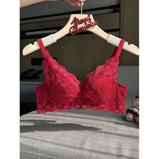 ESSONIO Zodiac Year Red Underwear Set Women's Breast Push-Up Panties Bra 2026 Year of the Horse Wedding Bride Flat Chest Special Burgundy-Set 70A/32A Push-up Shows Bigger Size