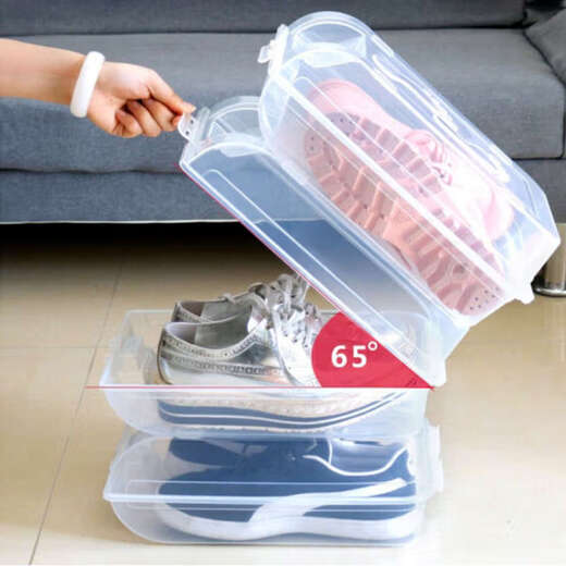 He Jiagong transparent shoe box drawer-type wardrobe shoe storage box car plastic shoe box shoe cabinet simple shoe rack blue bottom transparent shoe box 12 pieces 37x22.5x13cm