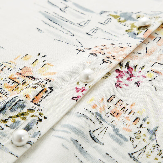 Zhaojun spring and summer mulberry silk new high-end printed sweater women's V-neck long-sleeved cardigan thin top Yunduo White M