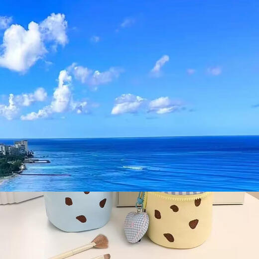 Yusenyi Makeup Brush Storage Bag Portable Upright High-Looking Large Capacity Cute Makeup Brush Box Lipstick Eyebrow Pen Makeup Brush Bucket Blue Cookie x Free Love Pendant Blue Cookie x Free Love pendant