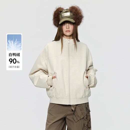 GOLFCROSS90 White Duck Down Stand Collar Motorcycle Style Cool Casual Work Jacket Down Jacket Couple Jacket Apricot 3XL