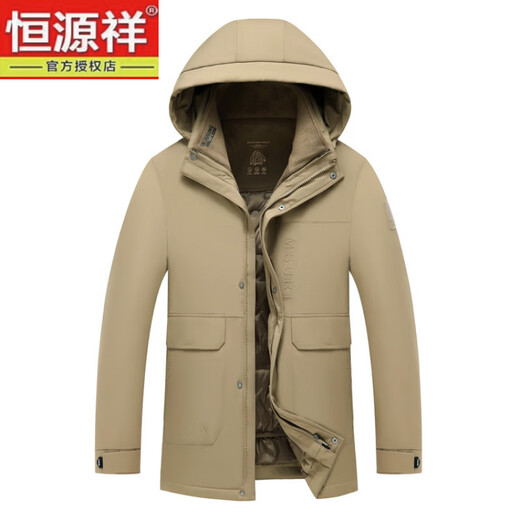 Hengyuanxiang мужское зимнее пальто на утином пуху среднего возраста 90, цельный универсальный пуховик средней длины плюс бархатная толстая куртка для папы цвета хаки M