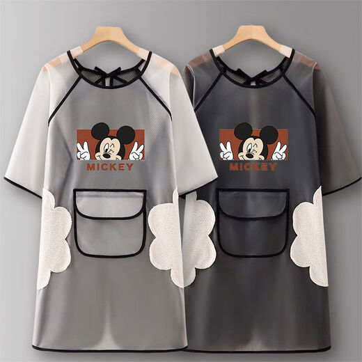 Pick up cat TPU apron waterproof and oil-proof work clothes for kitchen and home use 2024 new summer catering special women's half-sleeved blouse Black SJ819LU bear half-sleeved TPU waterproof hand-wiping style