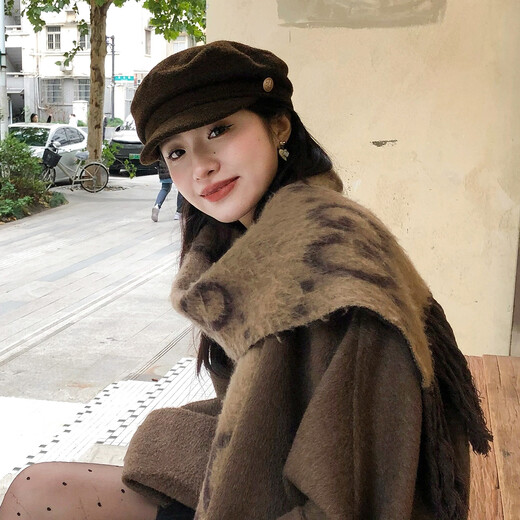 MITHAOL KUSC Autumn and Winter Painter Hat Korean Style Trendy Small Fragrant Style Beret Versatile Fashion Simple Temperament Top Hat Women Brown Brown One Size