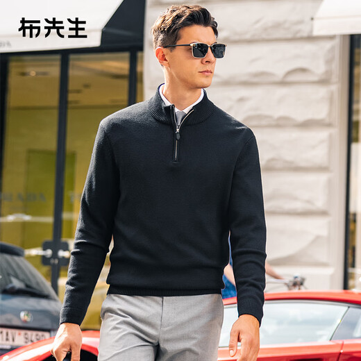 Mr. Bu's stand-up collar half-zipper thickened sweater for men 2025 spring and autumn thick woolen sweater BT15507 piano black L (175)