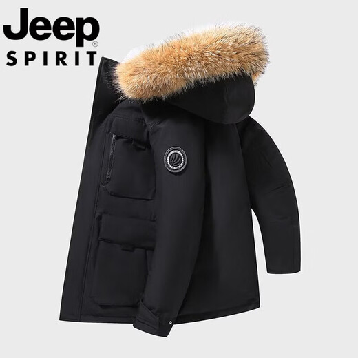 JEEP Jeep International Brand 2025 Зимний новый пуховик для пар Утолщенный корейский Parker Повседневная куртка на белом утином пуху Черный M 110-130Jin Jin равен 0,5 кг