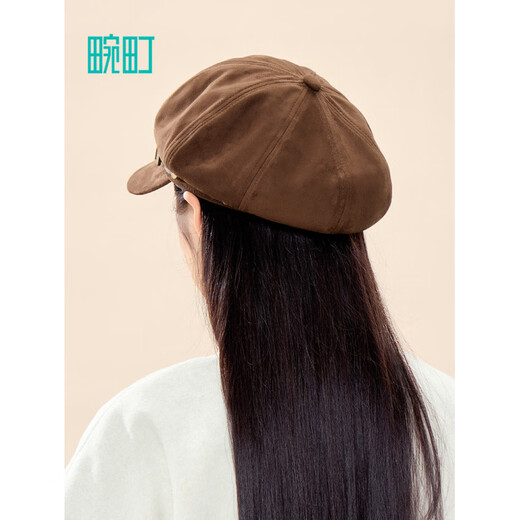 Octagonal hat for women in autumn and winter suede octagonal hat for women in autumn and winter retro British style buckle duck beret chestnut brown-PU octagonal hat M One size fits all 57c