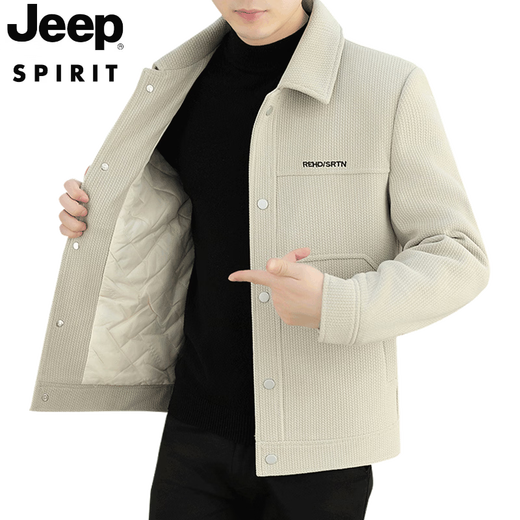 JEEP SPIRIT winter woolen jacket for men with cotton and thickening 2026 new Korean style slim fit light mature style men's woolen jacket new black 2XL suitable for 135-150Jin Jin is equal to 0.5 kg