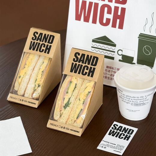 Fantasy sandwich packaging box triangular transparent special thickened box sandwich window bakery food packaging bag paper 100 pieces