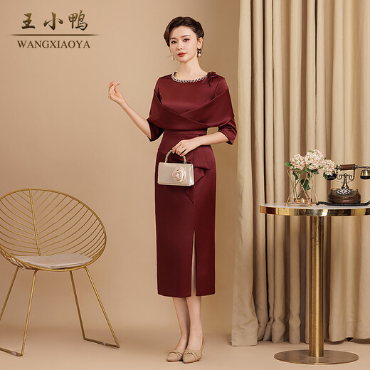 Wang Xiaoya 2026 early spring small mother red dress happy mother-in-law wedding banquet mother-in-law high-end dress Lafite red L