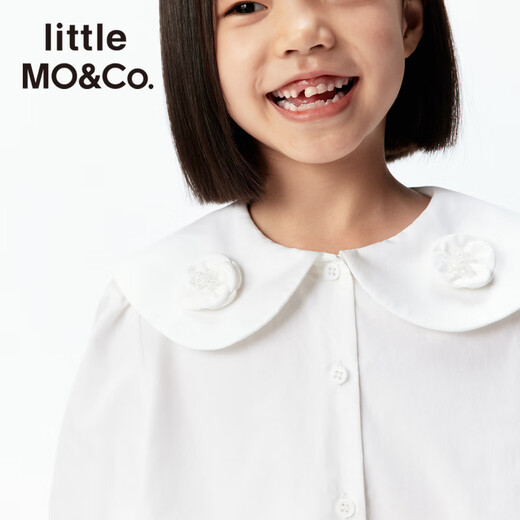 Little MO&Co. Jiajia's same little moco children's clothing 26 spring new style girls floral cotton doll collar long-sleeved shirt original white 110 110/56