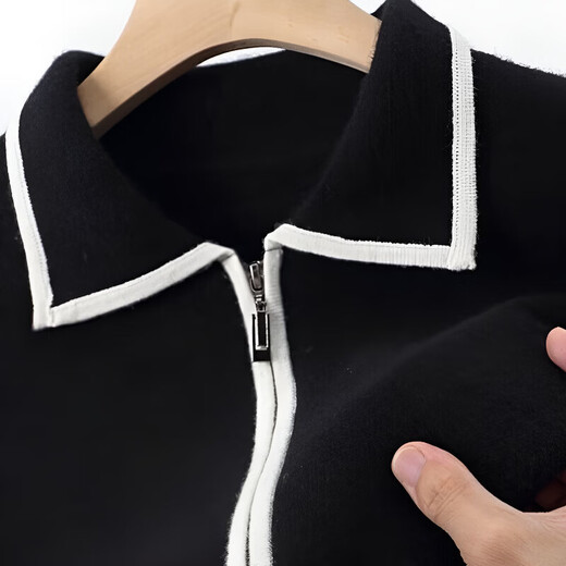 XJSGS international luxury high-end brand men's pure wool knitted bottoming shirt autumn and winter thickened lapel casual sweater high-end black men's brand winter style S