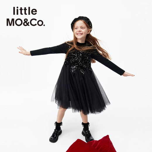 Little MO&Co.little moco children's clothing 26 spring new style girls sequin embroidered mesh skirt sleeveless dress party skirt black 100 110/52