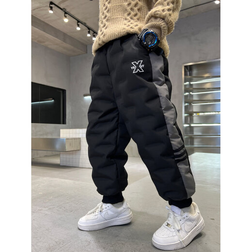 HAL.DUCK boys' down pants 2026 new autumn and winter children's one pair of winter thickened and warm boys' winter big children's cotton pants black 140 cm