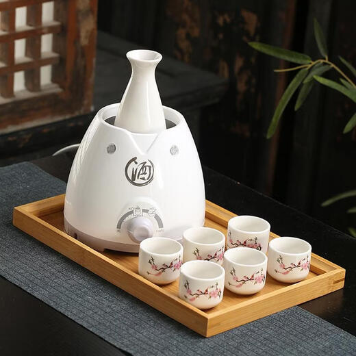 Fantasy electric wine warmer scalding wine pot temperature controlled constant temperature household retro half Jin Jin equal to 0.5 kg Erliang yellow rice wine white wine ceramic wine set intelligent temperature controlled wine warmer 100ml Chinese knot round pot 6 cups tray
