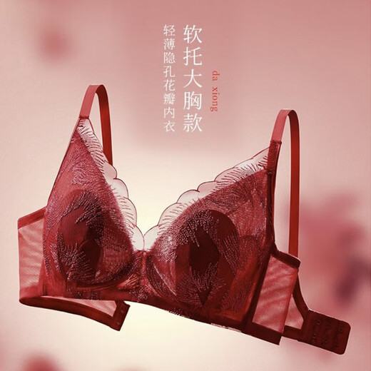 Aimer Aimer bra thin big breast slimming lace comfortable popular bra panty set DY202346 with steel ring-petal cup-Zhu Yinghong 75C M 165 (100-130Jin Jin is equal to 0.5 kg)