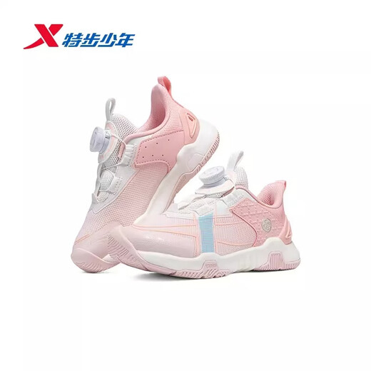 Xtep children's running shoes for girls 2026 spring new elastic technology mesh leather sports shoes 674114113019 pure pink/romantic pink 30