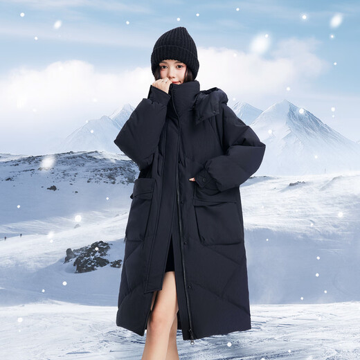 Flying in the Snow 2025 winter new style women's mid-length down jacket, versatile, fashionable, casual, temperament, large pockets, warm and comfortable, black|8056 L/165/88A
