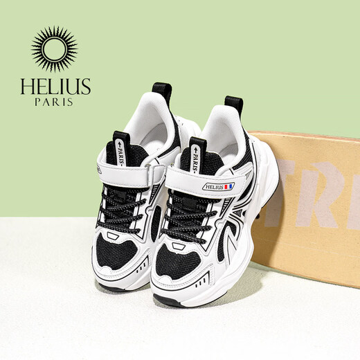 Helios children's shoes 2026 spring new soft-soled functional shoes for boys and girls, sports shoes for children, mesh shoes, white and black 31, inner length 20cm, foot length about 18.5-19cm