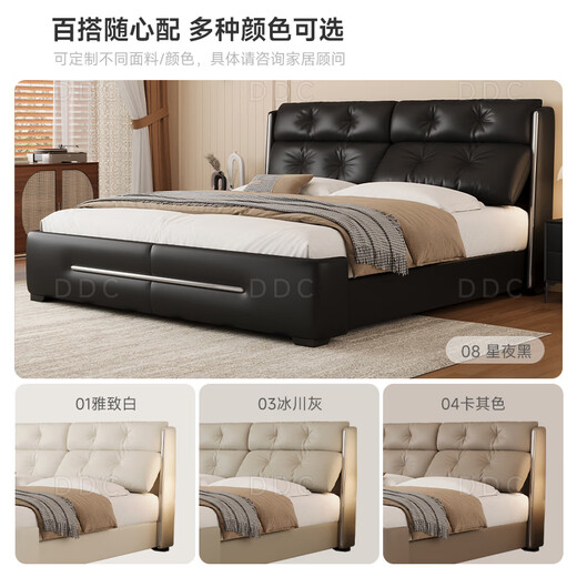 DDC multifunctional storage leather bed master bedroom large bed double wedding bed modern simple 1.8m 2m soft bed bed + 8018 mattress + 1 cabinet - 3.0MM thick full green leather 2.0*2.2m box frame structure color remarks