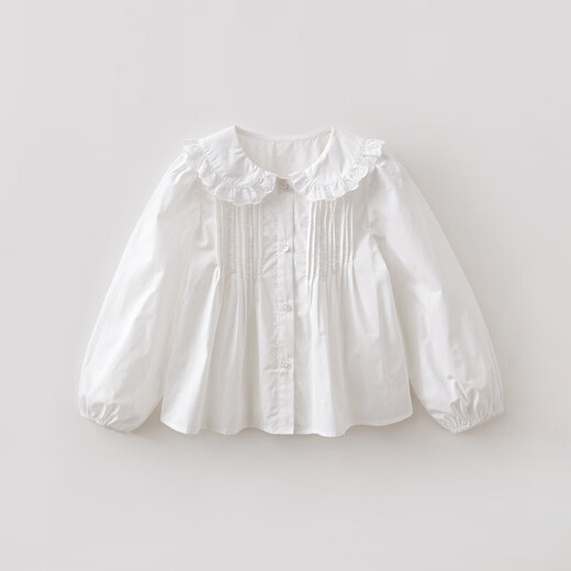 MARC&JANIE Elegant and sweet girls pure cotton collar shirt 2026 spring new style 560169 off-white 110 (recommended height 101-110)