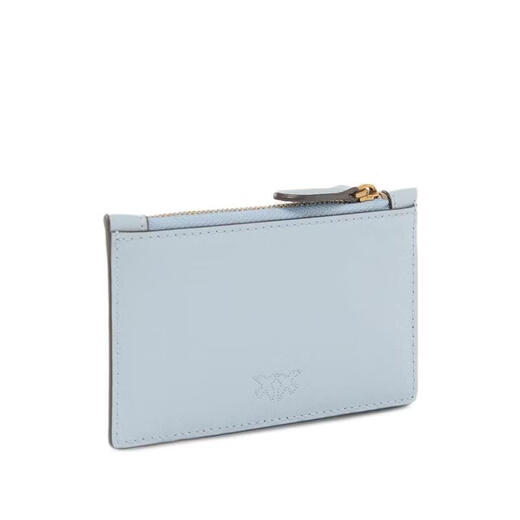 PINKO women's card holder design, anti-slip zipper, lightweight, portable, daily storage, light blue gold hardware, light blue TU