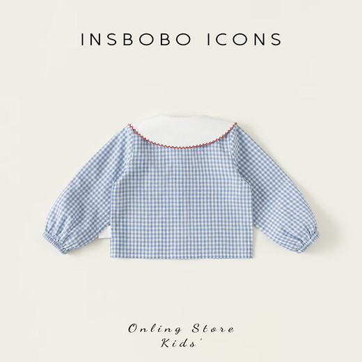 INSBOBO Girls' Shirts 2026 Spring and Autumn New Baby Girl's Baby Doll Shirt Children's Spring Style Tops Children's Clothing Trend Blue and White Checkered 80