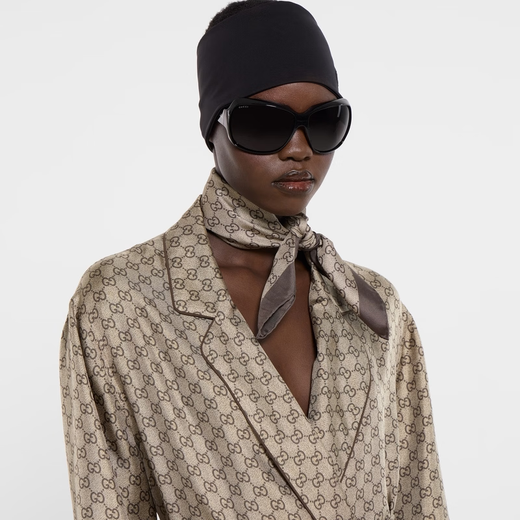 GUCCI Gucci printed mulberry silk twill square scarf new camel and brown one size