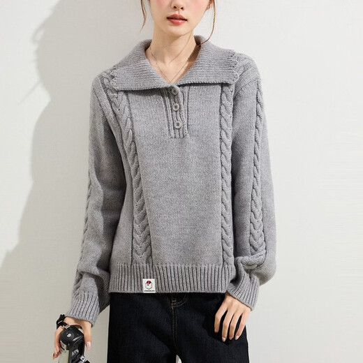 CHOCOOLATE it women's Korean high-end polo collar sweater for women 2026 early spring new loose lazy style sweater apricot M