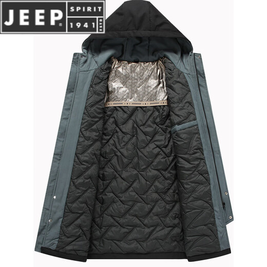 JEEP SPIRIT velvet thickened windbreaker jacket men's autumn and winter mid-length cotton coat loose plus fat plus size fat man coat YB0080 black (graphene thickened) L 80-119Jin Jin equals 0.5 kg wear